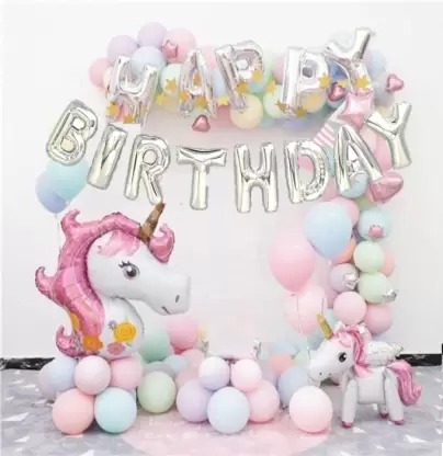 Bash N Splash Printed Happy Birthday Magical Unicorn Balloon Pastel 2 unicorn Heart Balloon Pack of 78 Balloon 