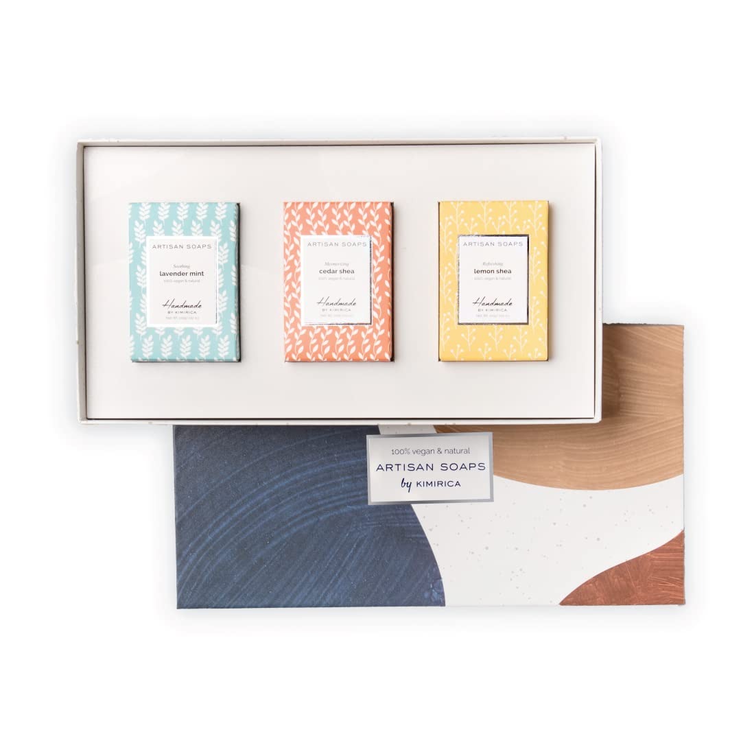 Kimirica Artisan Soap Box (Pack of 3) | Lemon Shea, Cedar Shea and Lavender Mint For Men & Women | (100gms. each)