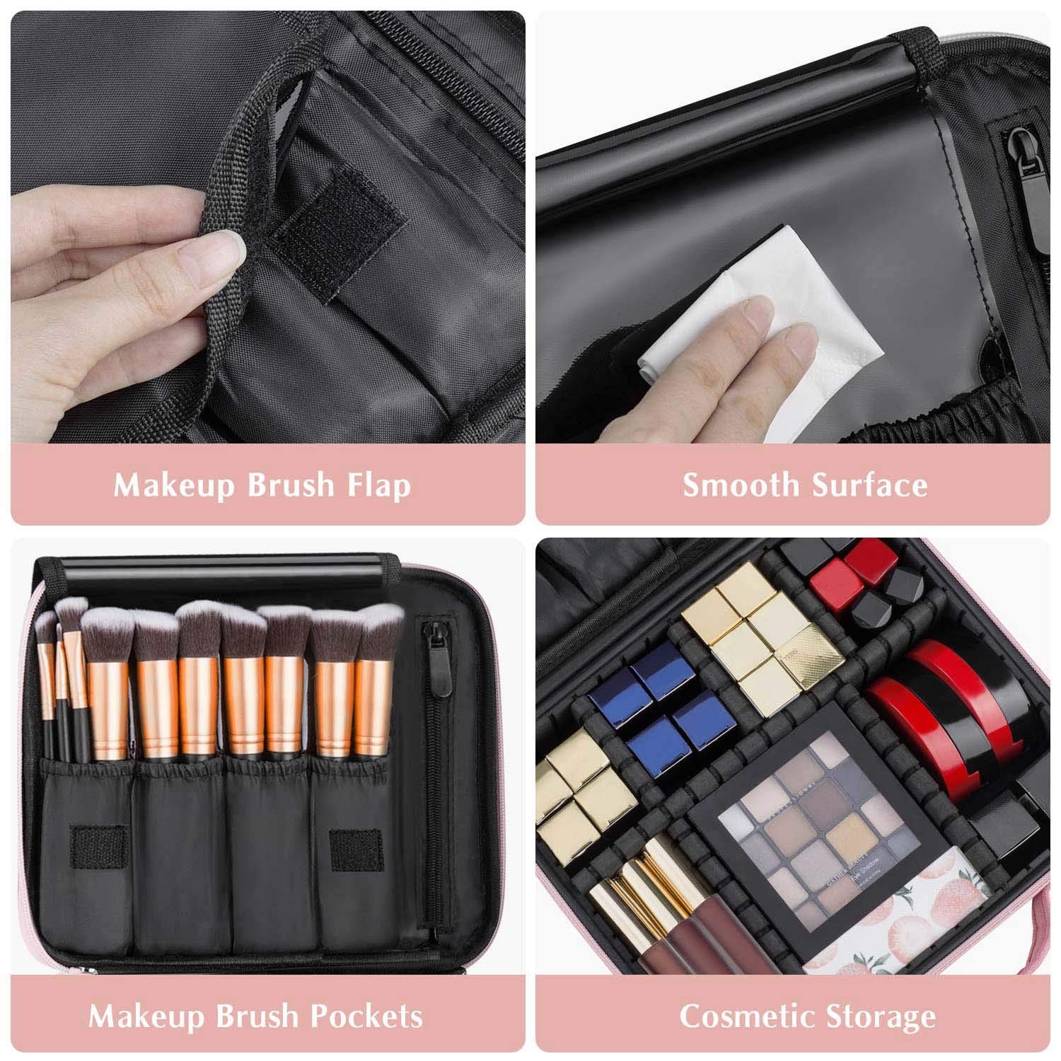  Nylon Professional Cosmetic Makeup Kit Storage Organizer Travel Toiletry Vanity Bag with Adjustable Compartment